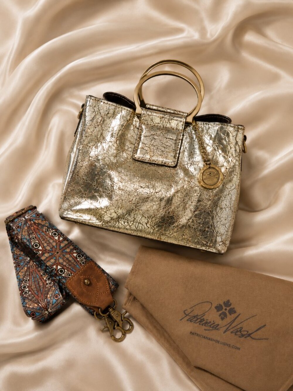 Patricia Nash Metallic Gold Crackle Leather SatchelPatrivia Nash Metallic Gold C